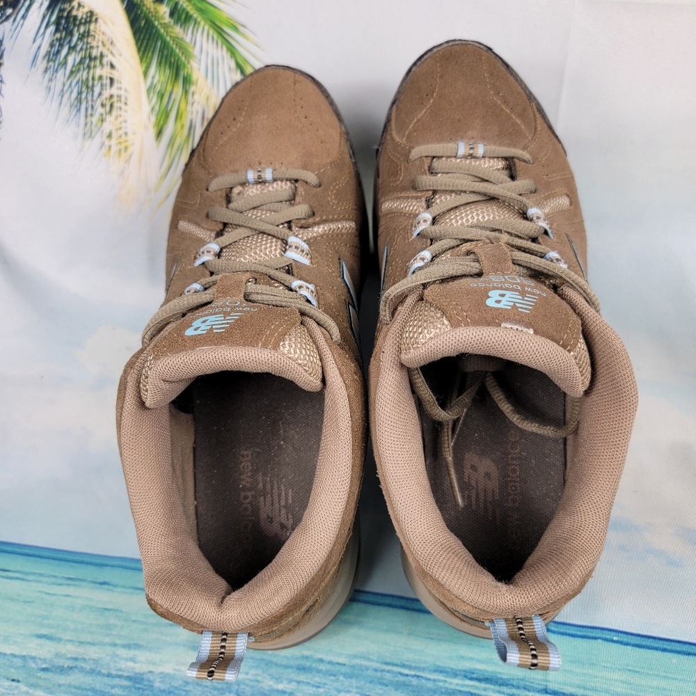 New Balance Brown Suede Athletic Sneakers with Light Blue Accent - Picture 6 of 9